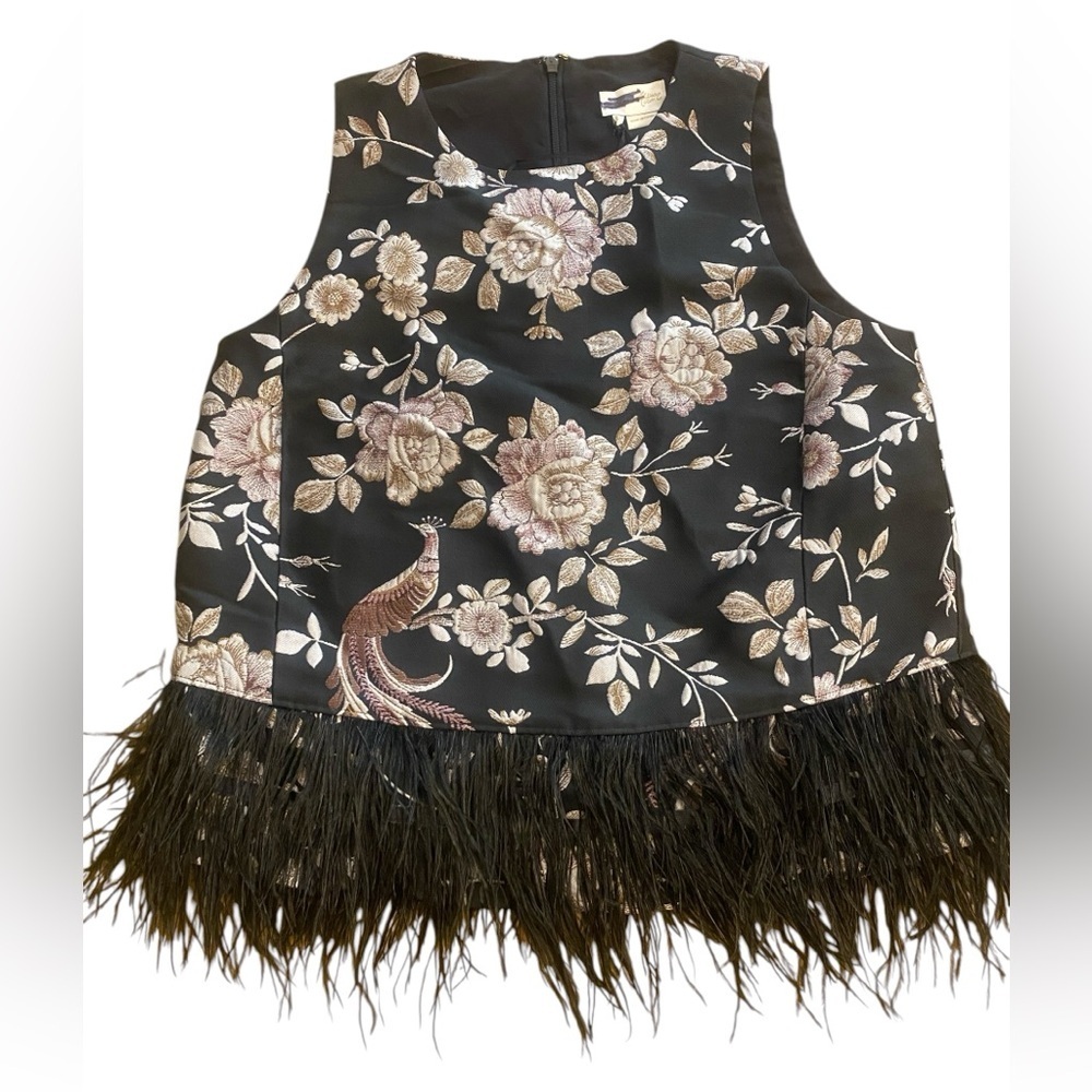Kate Spade Women’s Chinoiserie Padma Sleeveless Top Embroidered Feathers Size 4
